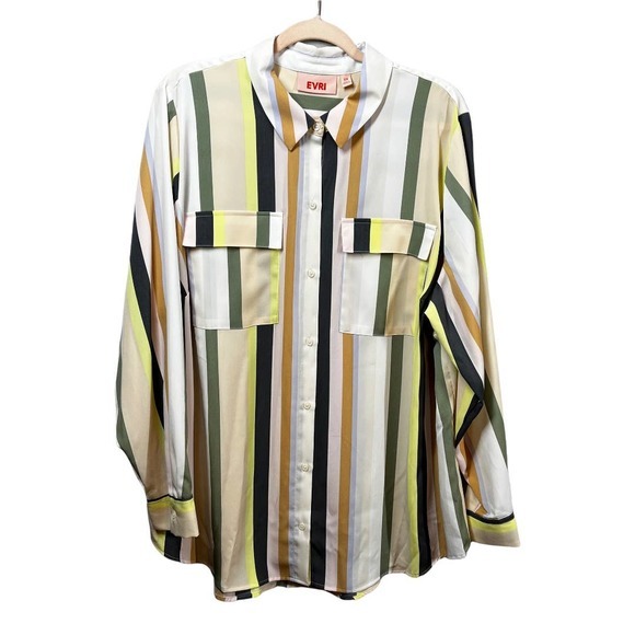 Evri Multi Colored Striped Button Front Collared Shirt‎ with Two Pockets Size 2X - Picture 1 of 8
